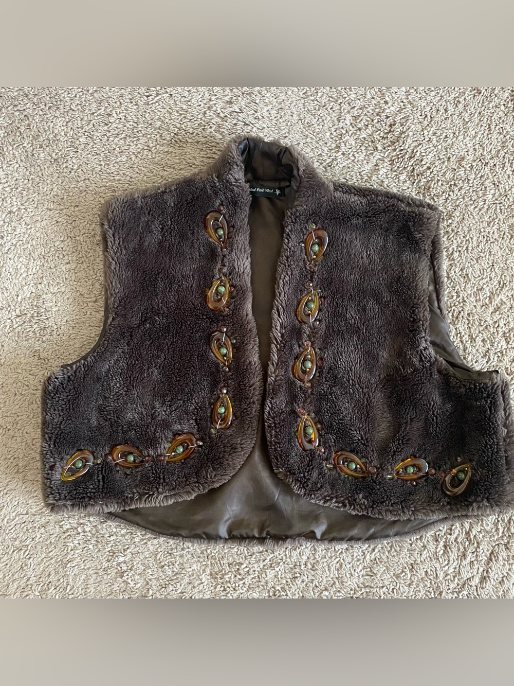 Central Park West Dark Brown Faux Fur Beaded Vest